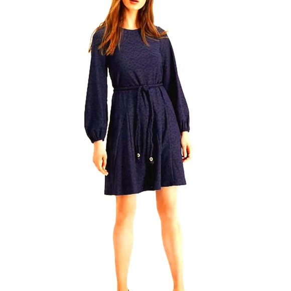 MICHAEL Michael Kors Dresses & Skirts - Michael Kors Navy Blue Rope Tie Waist Eyelet Dress